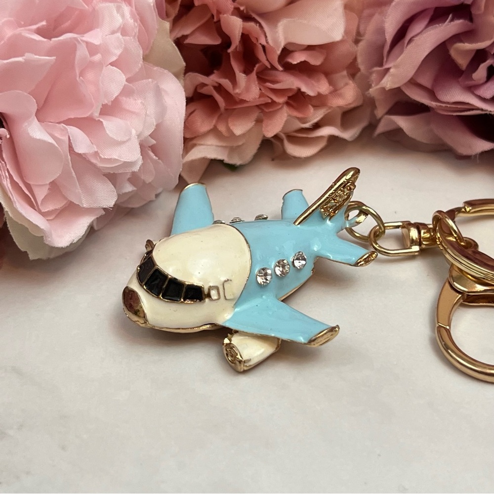 Beautiful Blue and White Crystal Airplane Keychain Charm - Picture 5 of 16